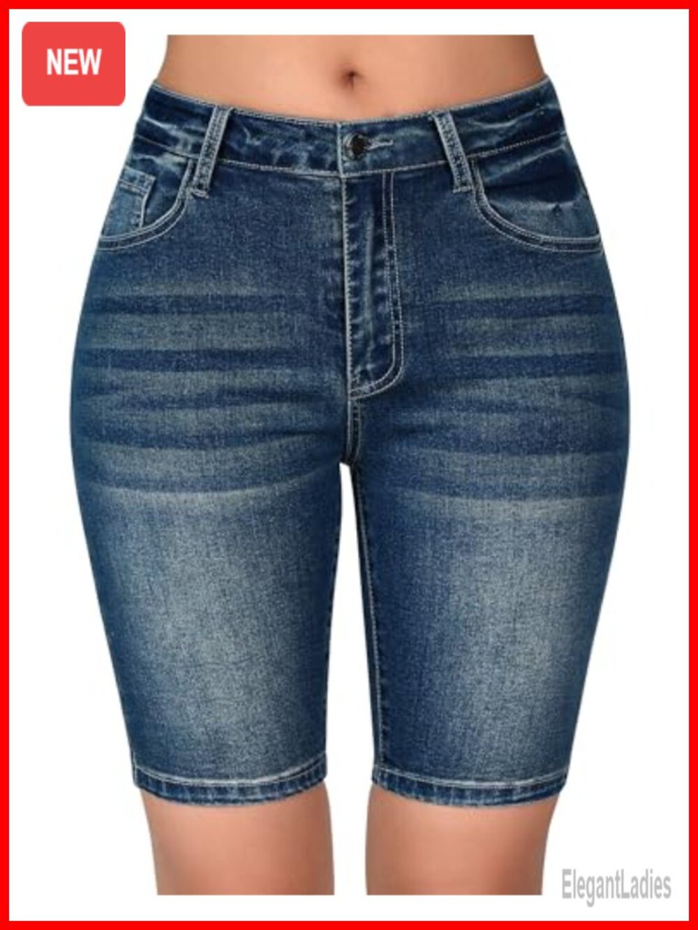 High Waisted Bermuda Jean Shorts Stretchy Knee Length Denim